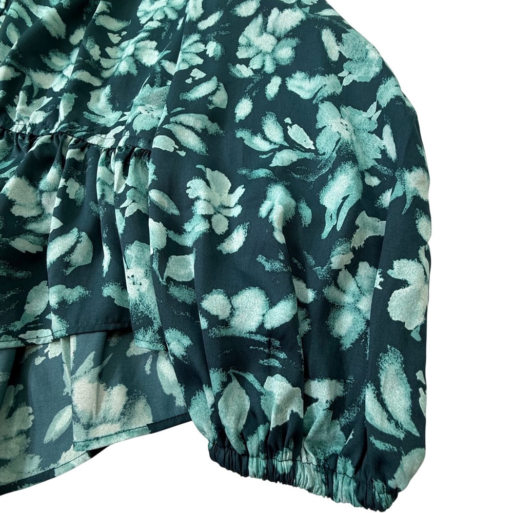 LOFT Floral Gathered Peplum Blouse 8 Petite Deep Forest Green - Picture 6 of 11